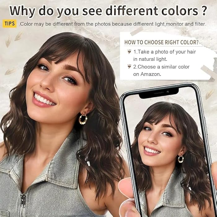 DILLARDS Middle Length Wavy Synthetic Wigs With Bangs For Women Curly Wig - Image 4